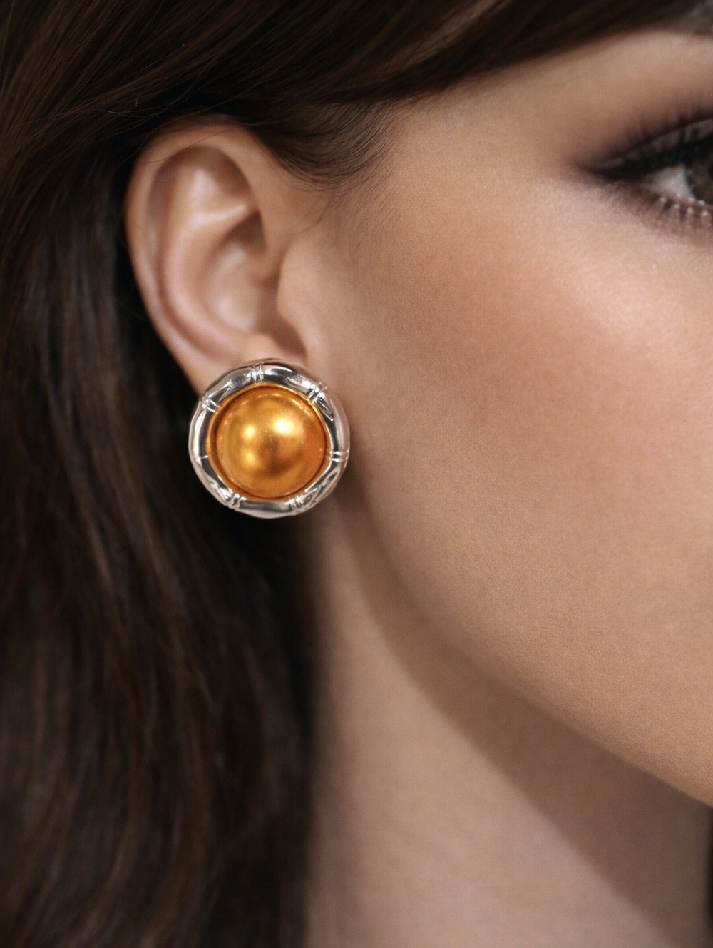 Dual tones Gold & Silver Round Earrings - Elegant 1" Fashion Jewelry for Women
